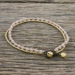 Rose quartz beaded anklet, 'Ringing Beauty' - Rose Quartz and Brass Beaded Anklet from Thailand