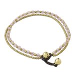 Rose quartz beaded anklet, 'Ringing Beauty' - Rose Quartz and Brass Beaded Anklet from Thailand