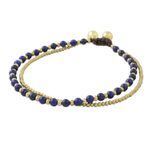 Lapis lazuli beaded anklet, 'Ringing Beauty' - Lapis Lazuli and Brass Beaded Anklet from Thailand
