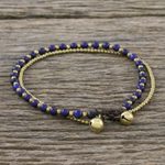 Lapis lazuli beaded anklet, 'Ringing Beauty' - Lapis Lazuli and Brass Beaded Anklet from Thailand