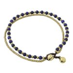 Lapis lazuli beaded anklet, 'Ringing Beauty' - Lapis Lazuli and Brass Beaded Anklet from Thailand