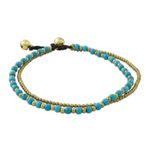 Brass beaded anklet, 'Ringing Beauty' - Brass and Calcite Beaded Anklet from Thailand