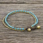 Brass beaded anklet, 'Ringing Beauty' - Brass and Calcite Beaded Anklet from Thailand