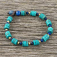 Lapis lazuli beaded bracelet, 'Oceanic Wonder' - Handcrafted Calcite and Lapis Lazuli Beaded Bracelet