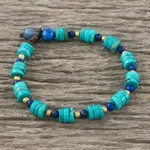Lapis lazuli beaded bracelet, 'Oceanic Wonder' - Handcrafted Calcite and Lapis Lazuli Beaded Bracelet
