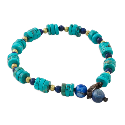 Lapis lazuli beaded bracelet, 'Oceanic Wonder' - Handcrafted Calcite and Lapis Lazuli Beaded Bracelet