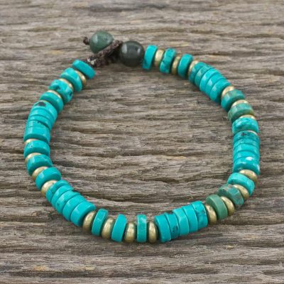 Brass beaded bracelet, 'Verve' - Handcrafted Calcite and Jasper Beaded Bracelet from Thailand