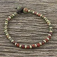 Unakite and jasper beaded bracelet, 'Mystic Field'