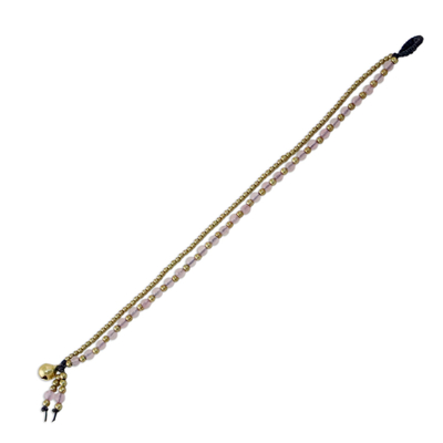 Armband aus Rosenquarzperlen - Handgefertigtes Rosenquarz-Messingperlenarmband mit Schlaufenverschluss