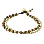 Tiger's eye beaded bracelet, 'Valley of Amber' - Handmade Tiger's Eye Brass Beaded Bracelet with Loop Closure