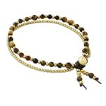 Tiger's eye beaded bracelet, 'Valley of Amber' - Handmade Tiger's Eye Brass Beaded Bracelet with Loop Closure