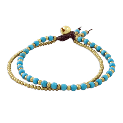 Handmade Calcite Brass Beaded Bracelet with Loop Closure