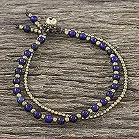 Lapizlazuli-Perlenarmband, „Valley of Lapis“ – handgefertigtes Lapislazuli-Messingperlenarmband mit Schlaufe