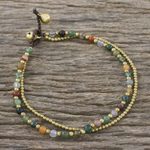 Agate beaded anklet, 'Valley of colour' - Handmade Multi-colour Agate Brass Beaded Anklet with Loop