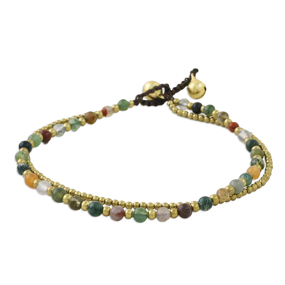 Handmade Multi-Color Agate Brass Beaded Anklet with Loop