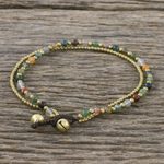 Agate beaded anklet, 'Valley of colour' - Handmade Multi-colour Agate Brass Beaded Anklet with Loop