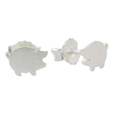Aretes de plata de ley - Pendientes de tuerca en forma de cerdo hechos a mano en plata de ley