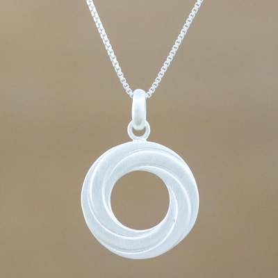 Sterling silver pendant necklace, 'Modern Allure' - Handmade 925 Sterling Silver Circular Pendant Necklace