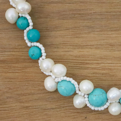Collar de perlas cultivadas y cuentas de calcita - Collar hecho a mano con cuentas de cristal de perlas cultivadas de calcita