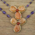 Multi-gemstone beaded pendant necklace, 'Dawn Bloom in Orange' - Handmade Carnelian Amethyst Glass Floral Pendant Necklace