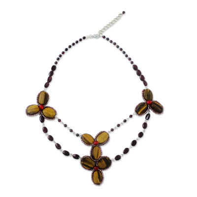 Handmade Tigers Eye Garnet Dyed Quartz Pendant Necklace