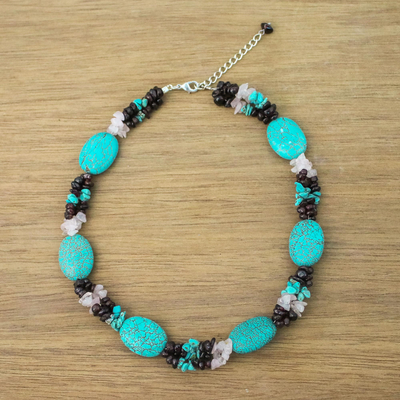 Rose quartz and garnet beaded necklace, Bramblebush Dream