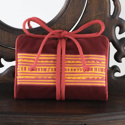 Cotton blend jewelry roll, Precious Hill Tribe in Red