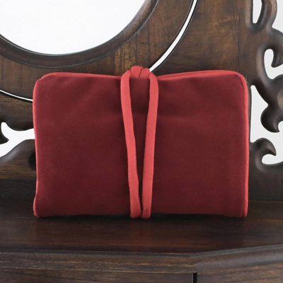Curated gift set, 'Trendy Red' - Curated Gift Set with Shawl Earrings and jewellery Roll in Red