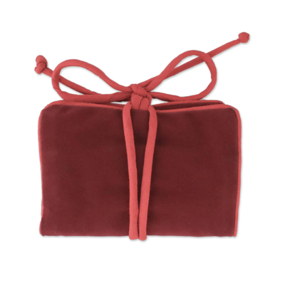 Curated gift set, 'Trendy Red' - Curated Gift Set with Shawl Earrings and Jewelry Roll in Red