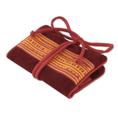 Curated gift set, 'Trendy Red' - Curated Gift Set with Shawl Earrings and Jewelry Roll in Red