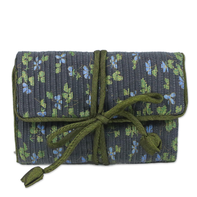 Rayon and silk blend Jewellery roll, 'Traveling Fashion' - Rayon Blend Jewellery Roll with Floral Motifs from Thailand
