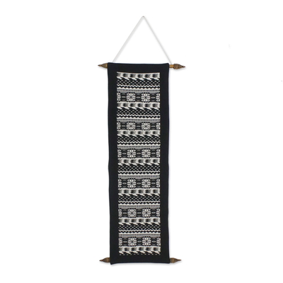 Cotton wall hanging, 'Pattern Statement' - Black and White Patterned Woven Wall Hanging