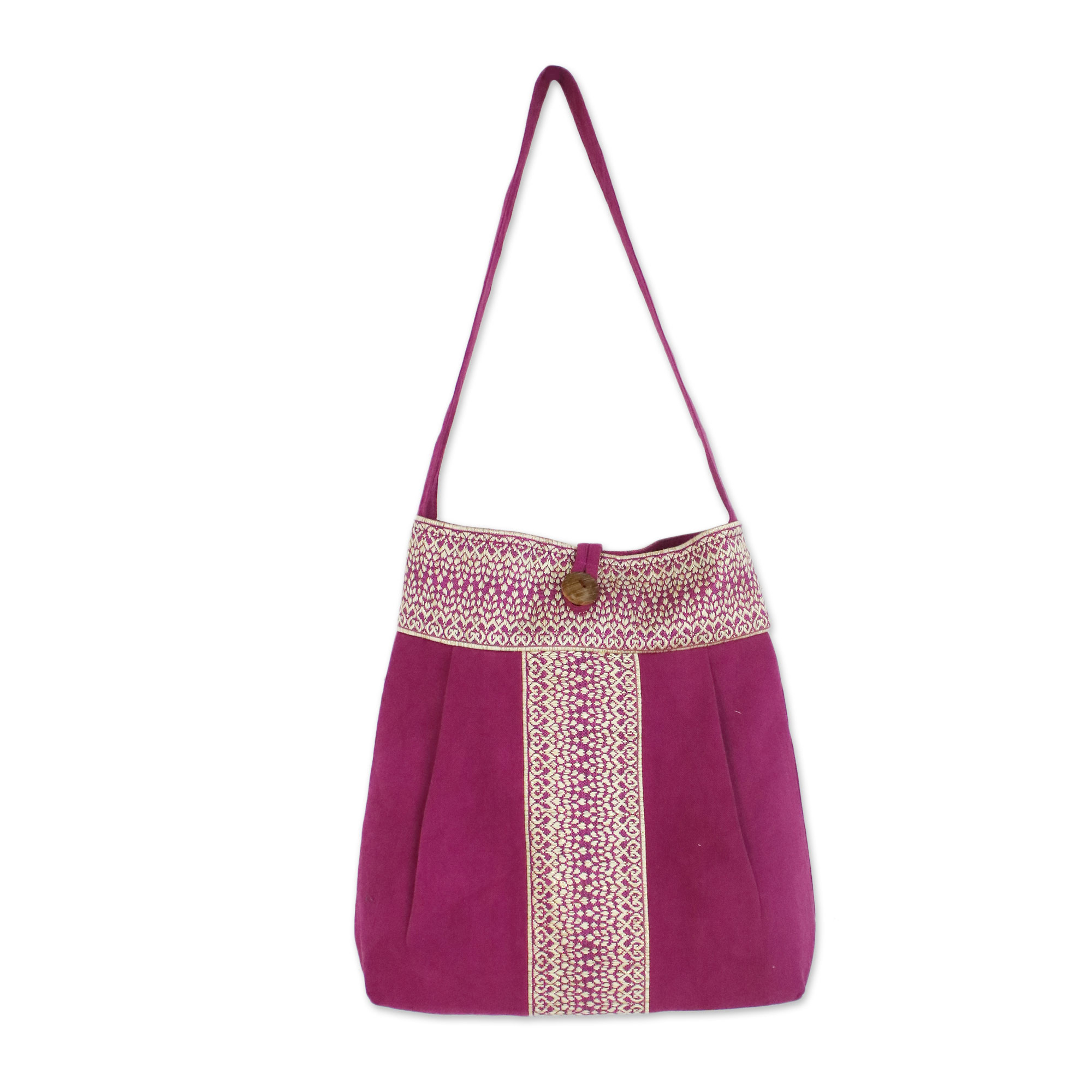 Cotton Shoulder Bag with Cotton Lining and Button Closure - Thai ...