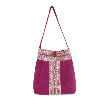 Cotton Shoulder Bag with Cotton Lining and Button Closure