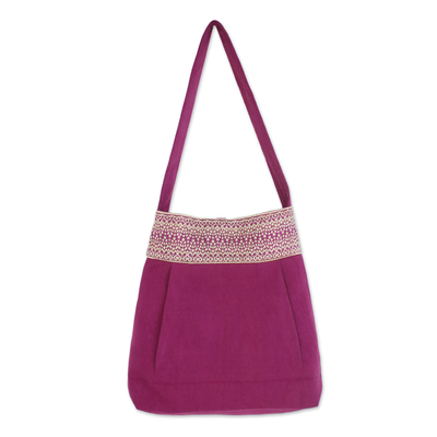 Cotton shoulder bag, 'Thai Glitter' - Cotton Shoulder Bag with Cotton Lining and Button Closure