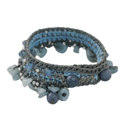 Aquamarine and quartz beaded bracelet, 'Cozy Bohemian' - Aquamarine and Quartz Beaded Bracelet from Thailand