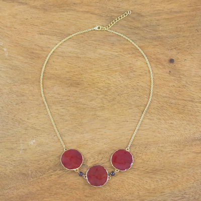 Garnet and gold-accented natural rose petal pendant necklace, 'Harvest Rose' - Garnet and Gold Plated Natural Rose Petal Pendant Necklace
