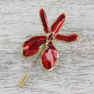 Gold-accented natural orchid stickpin, Chiang Mai Orchid