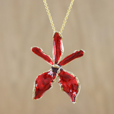 Gold accented natural orchid pendant necklace, Chiang Mai Grace