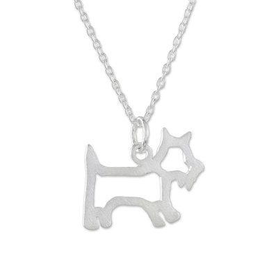 Brushed Sterling Silver Scottie Dog Pendant Necklace