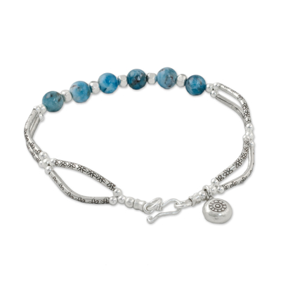 Apatite beaded bracelet, 'Tidal Blessings' - Thai Apatite and 950 Silver Beaded Bracelet