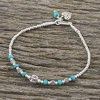 Silver beaded bracelet, 'Love of the Ocean'
