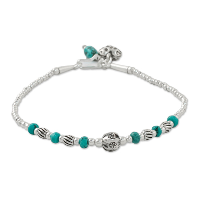 Silver beaded bracelet, 'Love of the Ocean' - Reconstituted Turquoise Beaded Bracelet from Thailand