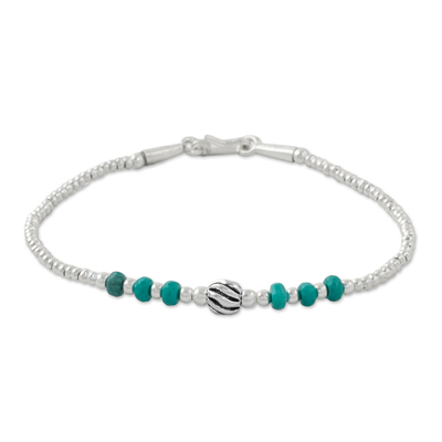 Silver beaded bracelet, 'Breezy Ocean' - Karen Silver and Turquoise Beaded Bracelet from Thailand