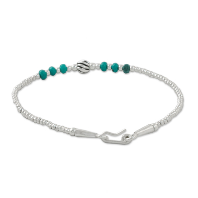 Silver beaded bracelet, 'Breezy Ocean' - Karen Silver and Turquoise Beaded Bracelet from Thailand