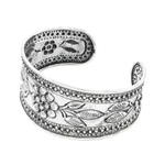 Sterling silver cuff bracelet, 'Pleasure in Paradise' - Handmade Sterling Silver Floral Cuff Bracelet from Thailand
