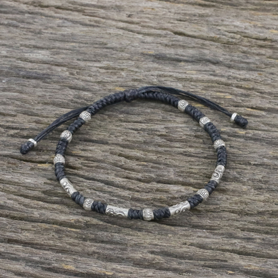 Silver beaded cord bracelet, True Balance in Black