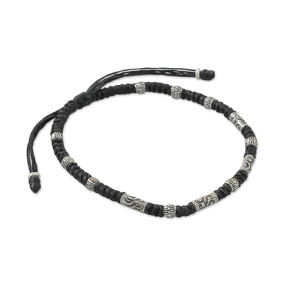 Hill Tribe Style 950 Silver And Black Cord Bracelet