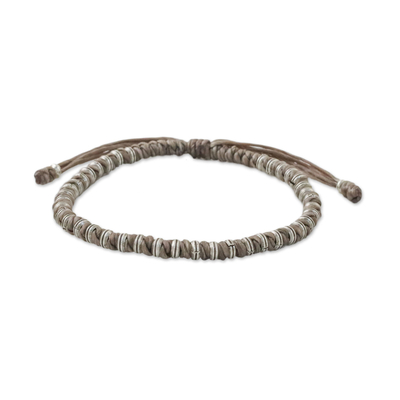Silver beaded cord bracelet, 'Endeavor in Taupe' - Taupe Cord and 950 Silver Beaded Bracelet from Thailand