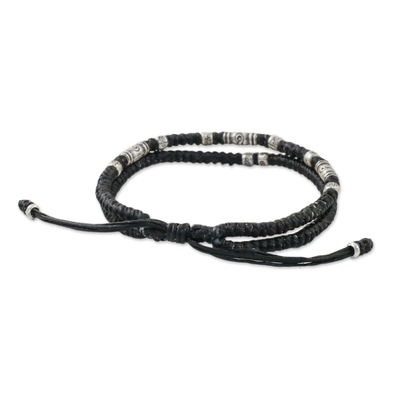 Kordelarmband aus silbernen Perlen - Unisex-Armband aus silbernen Perlen im thailändischen Bergstamm-Stil